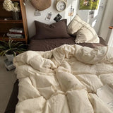 elvesmall Bedding Set Ins Ambiance Blue Coffee Grid Mixed With Washed Cotton Minimalist Four Piece Set Fitted Sheets Duvet Cover