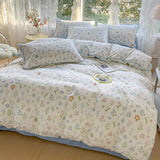 elvesmall Pastoral Girls Flower Bedding Sets, Washed Cotton Bed Linens, Soft Quilt Cover Sheet Set, Simple Bedspread, Home Textiles