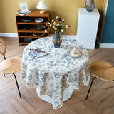 elvesmall  Retro Chinese Peony Printed Cotton Linen Table Cover with Tassels for Home Decoration Korean Rectangular Tablecloths Restaurant