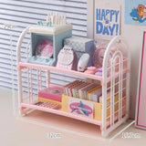 elvesmall Ins Desktop 2 Layer Storage Rack Large Capacity Multifunctional Student Desk Storage Office Cosmetics Stationery Organizing Rack
