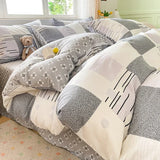 elvesmall Plaid Grey 100% Cotton Duvet Cover Set Comfy Simple Style Soft Breathable Textured Durable Bedding for All Seasons Home Decor