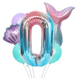 elvesmall Mermaid Party Balloons 32inch 1 2 3 Foil Number Balloon Girls' Mermaid Tail Birthday Party Decorations Baby Shower Helium Globos