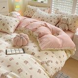 elvesmall Pink Tulip Bedding Set INS Pastoral Flowers Duvet Cover Queen Full Twin Size Flat Bed Sheet Floral Pillowcase Girls Bed Linen