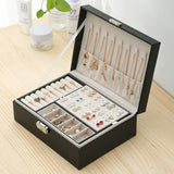 elvesmall 1pcs Double Layer Storage Box Ladies Princess Simple Style Leather Flip Type Jewelry Box Travel Home Portable Jewelry Box