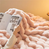 elvesmall Thicken Luxury Faux Fur Blanket Double Layer Winter Rabbit Fur Plush Plaid for Bed Cushion Cover Home Throw Blankets Bedspread