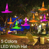 elvesmall  5 Colors Halloween Glowing Witch Hat Halloween Outdoor Hanging Glowing Witch Hat Light Operated For Yard Tree Decor Cosplay Prop