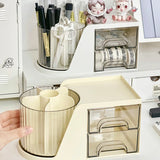 elvesmall Rotating Pen Holder Stand Organizer Multifunction Stationery Storage Box with Drawer Student School Office Desktop Storage Rack