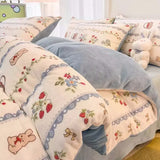 elvesmall  Winter Thickened Warm Flannel Queen Bedding Set Home Textile Cartoon Cute Duvet Cover Sheet Pillowcase 4pcs Luxury Bed Linen Set