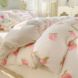elvesmall Ins Floral Style Bedding Set No Filler Breathable Seersucker Soft Single King Size Duvet Cover Flat Fitted Sheet Pillowcase Set