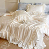 elvesmall  4pc Luxury French style double bed comforter set silky Spring Duvets Lyocell bedding set room decor Summer Quilt cooling blanket