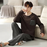 elvesmall  Fashion Design Pajamas Suit Men Spring Autumn Cotton Long Sleeve Male Sleepwear Set Winter Outdoor Nightcloth Breathable Warm