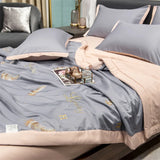 elvesmall  4pcs Satin Sheets Set Luxury Silky Satin Bedding Set with Deep Pocket, 1 Duvet cover+ 1 Flat Sheet + 2 Pillowcases
