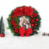 elvesmall Christmas Wreath With Lamp For Front Door Bow Ball Flower Garland Christmas Ornaments Window Door Hanging Christmas Decorations