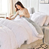 elvesmall  New Winter Warm Plush Duvet Cover Pink Romantic Princess Mink Velvet +Fluffy Flannel Quilt Cover Luxury Bedding Set King Size