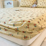 elvesmall 1PCS Sheet Pastoral Flower Fitted Sheet Non Slip Bedspread Washable Cotton With Elastic Band Mattress Cover (no Pillowcase)