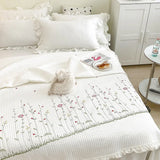 elvesmall  1/3Pc Korean Princess Ruffles Flowers Embroidery Summer Quilt Bedspread on the bed Quilt Air-conditioning Blanket Bedding Set