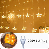 elvesmall LED Star Lamp Curtain Garland Fairy String Lights Christmas Decoration Outdoor For Holiday Wedding Party New Year Decor
