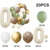 elvesmall 20pcs Jungle Animal Theme Party Sage Green Balloon Caramel Number 0-9 Foil Balloons Happy Birthday Party Baby Shower Decoration