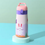 elvesmall  -  Kids Stainless Steel Straw Thermos Mug With Case Cartoon Leak-Proof Vacuum Flask Children Thermal Water Bottle Thermocup