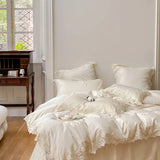 elvesmall Romantic French Wedding Chic Flowers Lace Edge Woman Bedding Set 1000TC Egyptian Cotton Girl Duvet Cover Bed Sheet Pillowcases
