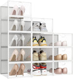 elvesmall  Pinkpum Clear Shoe Boxes Stackable, 12 Pack X- Large Shoe Storage Boxes Clear Stackable Foldable Sneaker Storage Fit