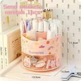 elvesmall Cute Rotating Pen Holder Desktop Drawer Stationery Box Case School Office Desk Kawaii Stationery Storage Box Organizer Stickers
