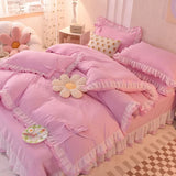 elvesmall Green Bedding Sets Kawaii Seersucker Bed Sheet Pillowcase Fashion Girl Princess Duvet Cover 4 Pieces Cute Home Decoration