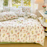 elvesmall Pastoral Girls Flower Bedding Sets, Washed Cotton Bed Linens, Soft Quilt Cover Sheet Set, Simple Bedspread, Home Textiles