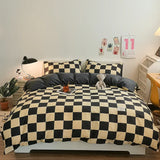 elvesmall Checkerboard Bedding Comforter Set with Pillowcase bed sheet Single Full Size Bed Linen Duvet Cover Set Queen/King Double Single