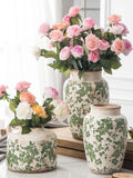 elvesmall  Ceramic retro vase Green Plant porcelain succulent pot Green flower ice crack do old style vase pot home room decoration Nordic