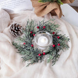 elvesmall Christmas Wreath Shape Candlestick with Berry Pinecone Candle Holder Garland Flower Rings Wedding Party Door Home Table Decor