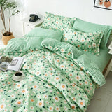 elvesmall Korean style ins pastoral green four piece bedding set, small fresh girl heart, student bed sheet, quilt set, three piece set