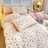 elvesmall Colorful Floral Duvet Cover Set with Sheet Pillowcases No Filling Cute Strawberry Bed Linen Full Queen Size Home Bedding Set