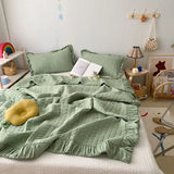 elvesmall  Korean Ruffles Quilted Summer Comforter Set or Single Quilt High Quality Princess Pleated Quilts Soft Skin-friendly Thin Blanket