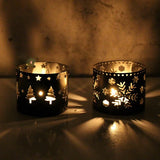 elvesmall 1pcs Perforated Iron Candlestick Vintage Christmas Candle Holder Iron Hollow Snowflake Tree Deer Home Party Candle Stand Table