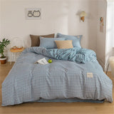 elvesmall Japan Style Bedding Set Plaid Queen Size Duvet Cover Set With Sheets Bedroom Decor Skin Friendly King Single Double Bedding Sets