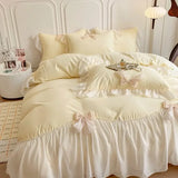 elvesmall  Korean Princess Style Cotton Bedding Set Single Queen King Pleat Ruffles White Ball Duvet Cover Set Bed Sheet Pillowcases
