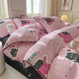 elvesmall Washed Cotton Four-piece Bedding Set Purple Grape Bed Sheet Duvet Cover Pristine Pillowcase for Adults and Kids Home Textiles
