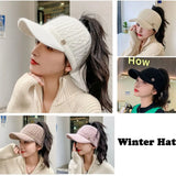 elvesmall Women Hats New Autumn Winter Warm Rabbit Knitted Hats Outdoor Sports Golf Ponytail Hat Baseball Caps Empty Top Caps 1PC