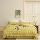 elvesmall Solid Pinch Pleated Ruffles Duvet Cover Set Soft 4Pcs Bedding set 1 Duvet Cover 1Bed Sheet and 2 Pillow Shams Doubel Queen size