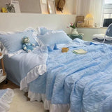 elvesmall Princess Summer Korean Style Quilt Cool Chiffon Seersucker Air-conditioned Quilt Bed sheet Summer Blanket Comforter Duvet
