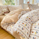 elvesmall Cute Korean Heart Duvet Cover Set with Flat Sheet Pillowcase Twin Queen Girls Women Home Decor Floral Bedding Linen No filler