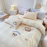 elvesmall Cute Bear Embroidery Bedding Set Lovely Cartoon Sheep Single Double Duvet Cover Set Soft Skin Friendly Quilt Cover Pillowcase