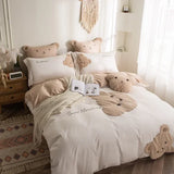 elvesmall  Lovely Bear Embroidery Pure Cotton Bedding Set High-end 60s Long-staple Cotton Duvet Cover Set with Sheet Bed Set 3 Pcs To 7 Pcs