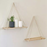 elvesmall Wooden Rope Swing Wall Hanging Plant Flower Pot Tray Mounted Floating Wall Shelves Nordic Home Decoration Moredn Simple Design