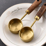 elvesmall 1PC Measuring Cup Gold-Plated Measuring Spoon Measuring Spoon  Coffee Scoop Spoon With Wooden Handle Cake Kitchen Baking Tools