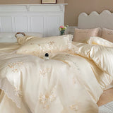 elvesmall  High End Wedding Bedding Set Luxury Egypt Cotton Princess Lace Flower Embroidery Duvet Cover Bed Sheet Pillowcase Home Textile