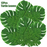 elvesmall 12Pcs Artificial Tropical Palm Leaves Fake Plants Green Silk Turtle Leaf For Hawaii Luau Jungle Party Beach Wedding Home Decor