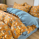 elvesmall Warm Brushed Print Comfortable Cotton  KingQueen Size Bedding Set 4 pcs Duvet/ Comforter Cover Bed Sheet Set pillowcas for bed a