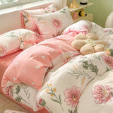 elvesmall Floral Botanical Duvet Cover Set Cotton Pink Bows Reversible Bedding for Girls Women Farmhouse Aesthetic Garden for All Seasons